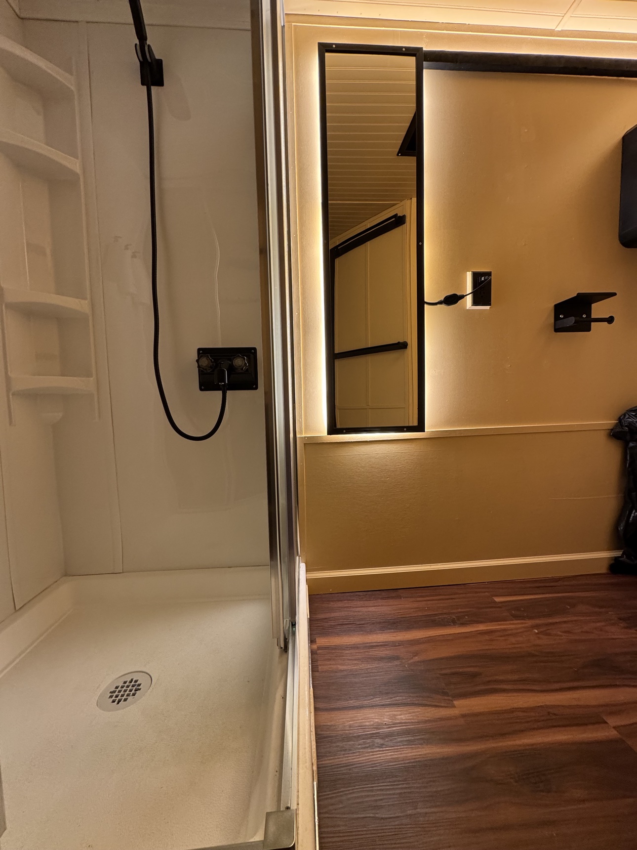 Shower in the sauna trailer